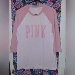 PINK Victoria's Secret Campus Baseball Shirt 3/4 Sleeve 2 Tone Pink Medium
